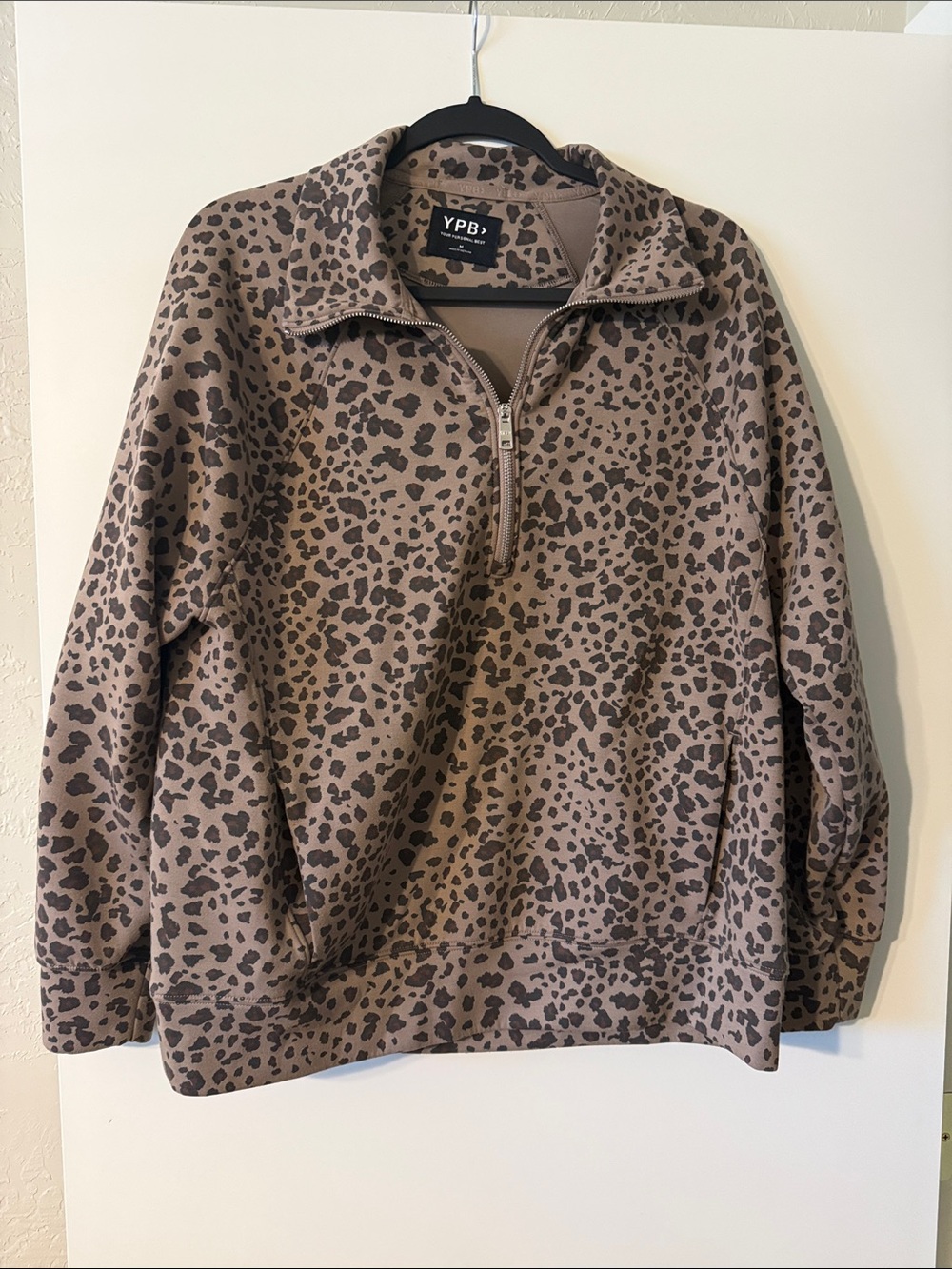 Abercrombie & Fitch Taupe Leopard Half-Zip Pullover